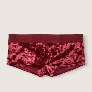 Victoria's Secret PINK Velvet Logo Script Boyshort Panty Red Small NEW
